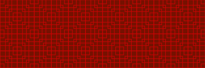 Decorative Chinese vintage golden square geometric seamless pattern on red color background