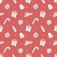  Seamless christmas pattern. New year background. Doodle illustration with christmas icons