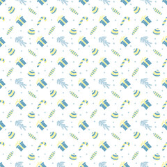  Seamless christmas pattern. New year background. Doodle illustration with christmas icons