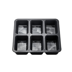 A rear view of an isolated black silicone ice cube tray isolated on transparent background