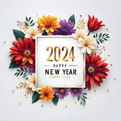 Happy new year 2024 decoration with beautiful flowers in white background