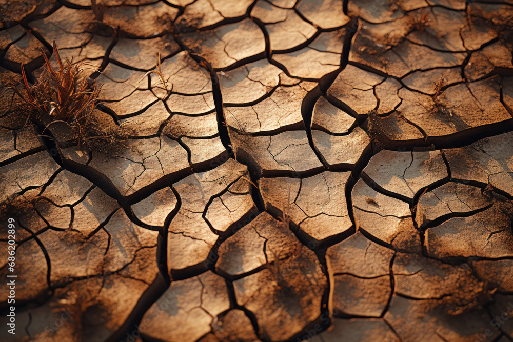 Wall mural cracked desert soil patterned with intricate, naturally occurring geometric shapes. concept of arid 