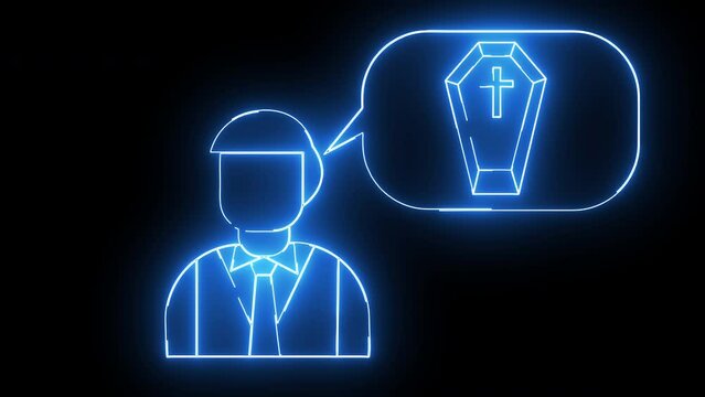 animated sketch of a man and a sketch of a coffin with a glowing neon saber effect