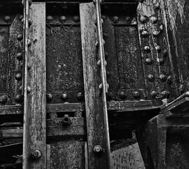 Close-up steel iron construction frame beam. Industrial metal structure, background.
