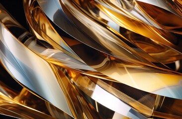 a close up image of some paper strips in gold and silver shapes