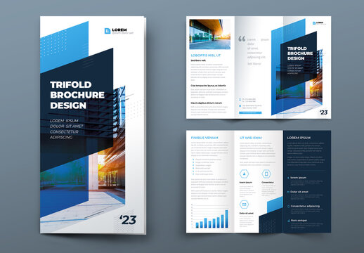 Trifold Brochure Layout Color Blue flat Dynamic Elements