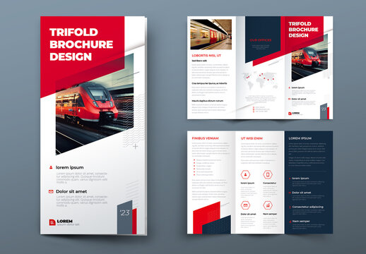 Trifold Brochure Layout Color Red flat Dynamic Elements