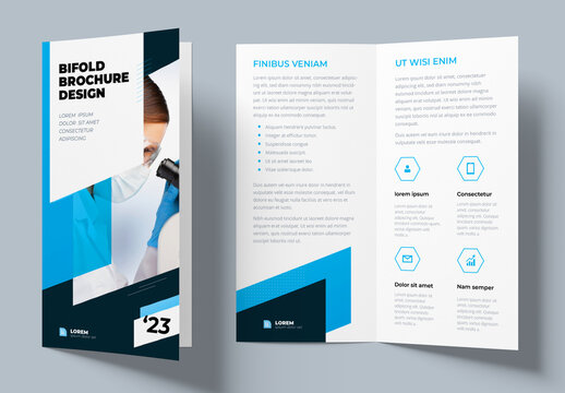 Bifold Brochure Layout with Blue flat Elements