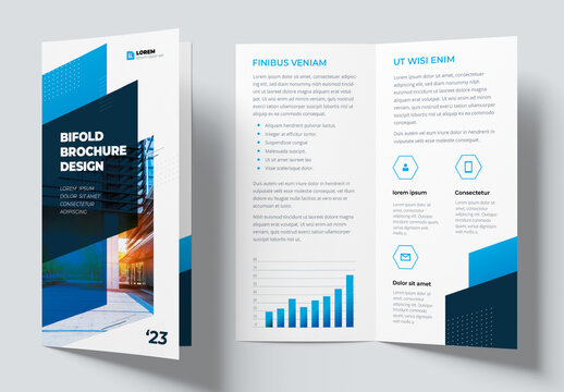 Bifold Brochure Layout Color Blue flat Dynamic Elements