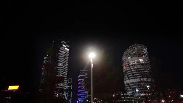Night Scenes - Illuminated skyscrapers in Milan.