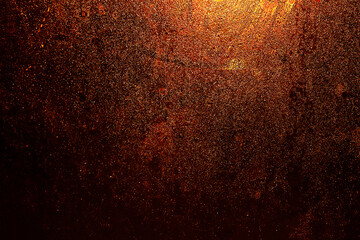 Black dark orange red brown shiny glitter abstract background with space. Twinkling glow stars...
