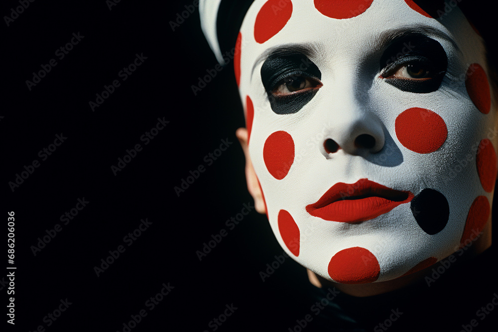 Poster Abstract portrayal of a circus mime, emphasizing silent expression through visual and abstract elements.