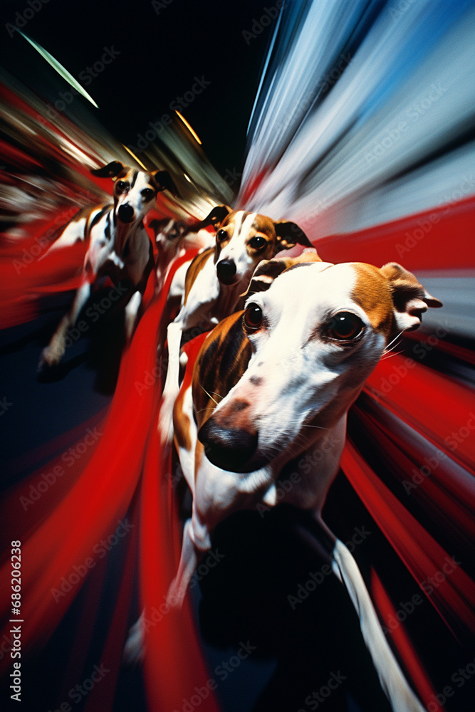 Aufkleber Whippets in a whirlwind of racing action, forming abstract shapes that emphasize their agility and speed.