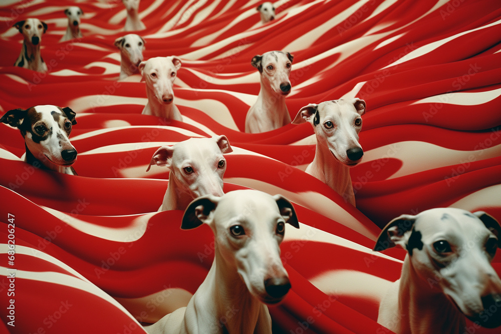 Aufkleber Whippets in a symphony of racing, forming abstract patterns that illustrate the coordinated and rhythmic nature of the sport.
