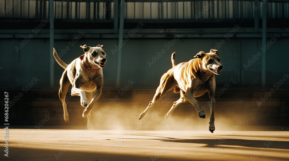 Aufkleber Greyhounds in a sprinting pose, creating abstract lines that showcase the explosive speed and athleticism of these racing dogs.