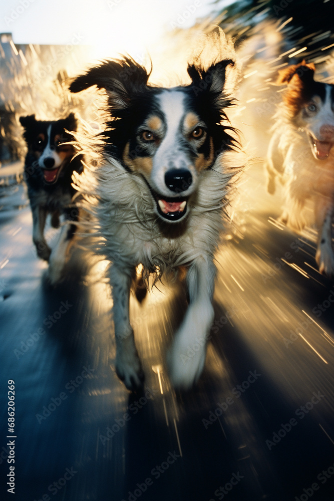 Poster Racing dogs in a blur of dynamic motion, forming abstract patterns that emphasize the agility and responsiveness of the competitors.