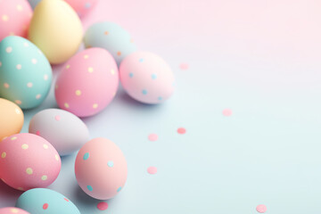 Fototapeta na wymiar Colorful easter eggs on pastel background. 