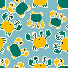 Cute colored childish seamless repeating simple flat pattern with crabs in Scandinavian style. 