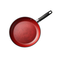 A red handled frying pan against a concrete isolated on transparent background