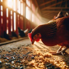 Rolgordijnen chicken on a farm animal background © Садыг Сеид-заде