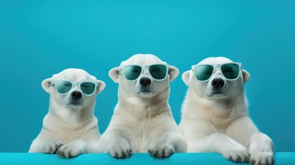 three polar bears in glasses,accessories business concept