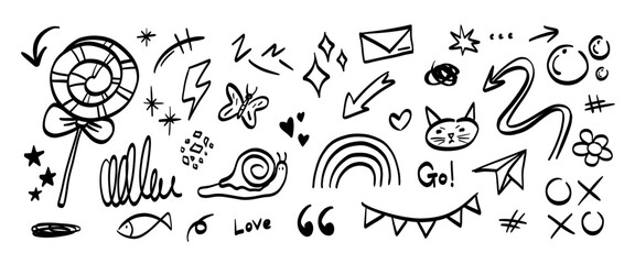 Hand drawn doodle vector set. Collection of cute hand drawn doodle.