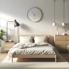 Minimalist interior, Minimal, A minimalist bedroom with a simple bed, nightstand, and dresser