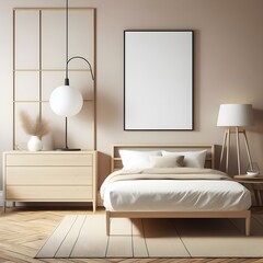 Minimalist interior, Minimal, A minimalist bedroom with a simple bed, nightstand, and dresser