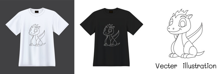 Dragon cartoon printable for t-shirts. Ready to apply to your fashion graphics design. Vector illustration.