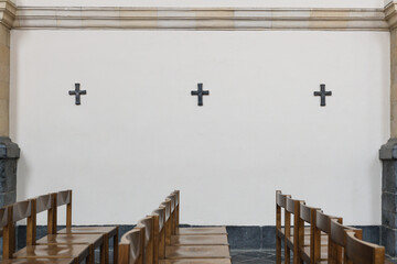 chairs and cross in a church