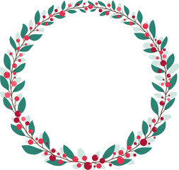 Christmas wreath made of branches, leaves and red berries.