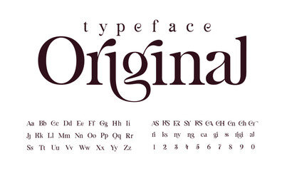 Original modern font. Upper and lower case, set of ligatures. Ideal for headlines and logos