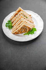 sandwich fast food ham cheese pork beef meat plate snack fresh eating cooking appetizer meal food snack on the table copy space food background rustic top view