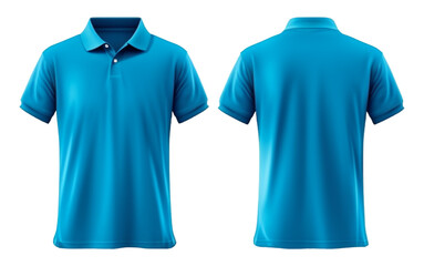 Blue polo shirt mockup, front and back view, AI generated