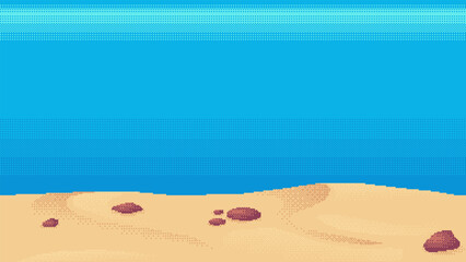 Fototapeta na wymiar Pixel art underwater background for game or mobile app. Seafloor vector illustration. Seamless when docked horizontally.