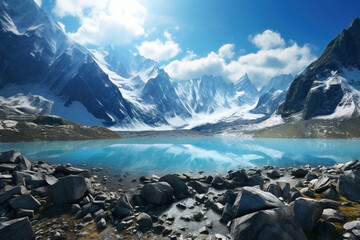 Fototapeta na wymiar Glacial lake on the top of mountain