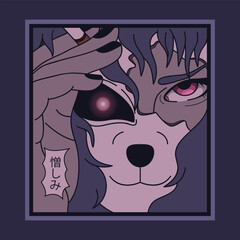 Vector illustration of a woman wearing a kitsune mask while holding a cigarette. suitable for t-shirt prints, posters, stickers, wallpapers and more
