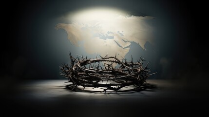 Crown of thorns against the background of the Earth. - obrazy, fototapety, plakaty