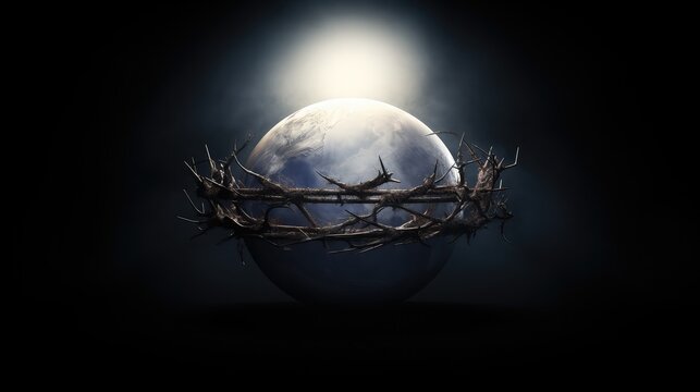 Conceptual image of a crown of thorns above the planet