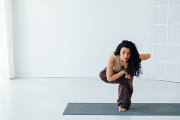 Fototapeta na wymiar Asana Yoga On Floor Flexible Woman Fitness Gymnastics