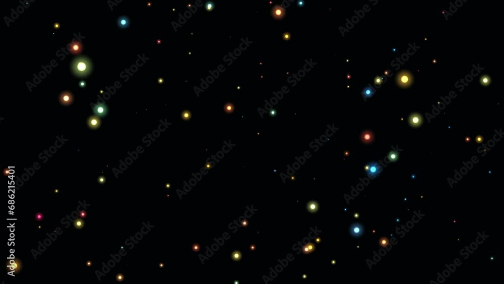 Aufkleber abstract video footage with moving particles on a dark background, a minute for editing transitions 