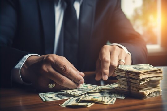 the businessman count the dollar money