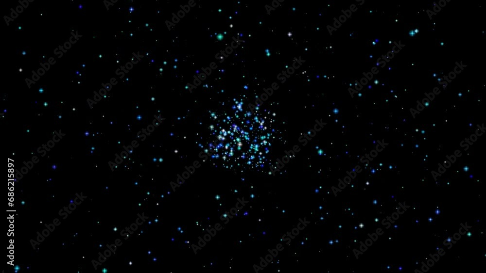 Aufkleber abstract video footage with moving particles on a dark background, a minute for editing transitions 