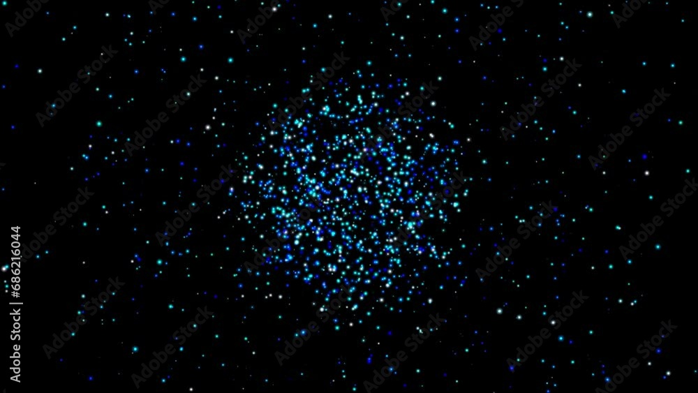 Aufkleber abstract video footage with moving particles on a dark background, a minute for editing transitions 
