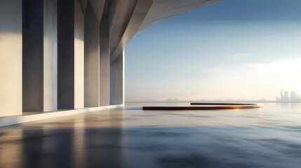3d render of abstract futuristic architecture with empty concrete floor
