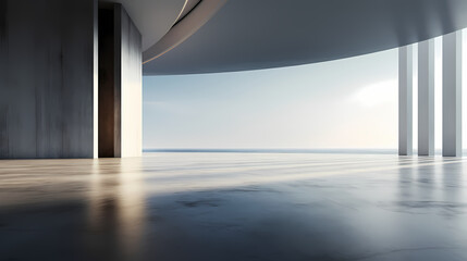 3d render of abstract futuristic architecture with empty concrete floor