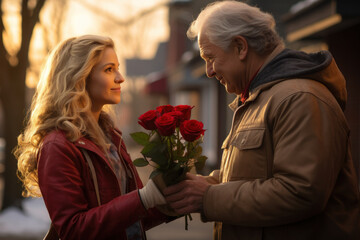 A small act of kindness, such as helping an elderly neighbor, reflecting the spirit of love and compassion on Valentine's Day. Generative Ai.