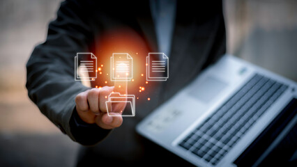 Document Management System (DMS), online documentation database and process automation to efficiently manage files, knowledge and documentation in enterprise with ERP. Corporate business technology.