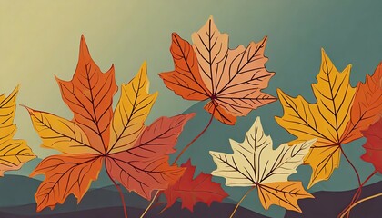 Fototapeta na wymiar autumn foliage on background abstract wallpaper design with maple leaves line art elegant botanical in fall season