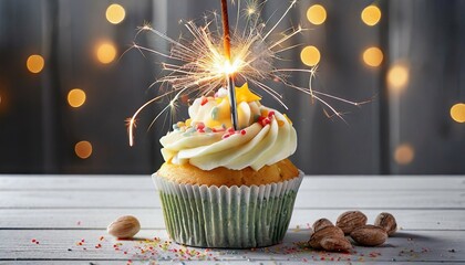 birthday cupcake with sparkler